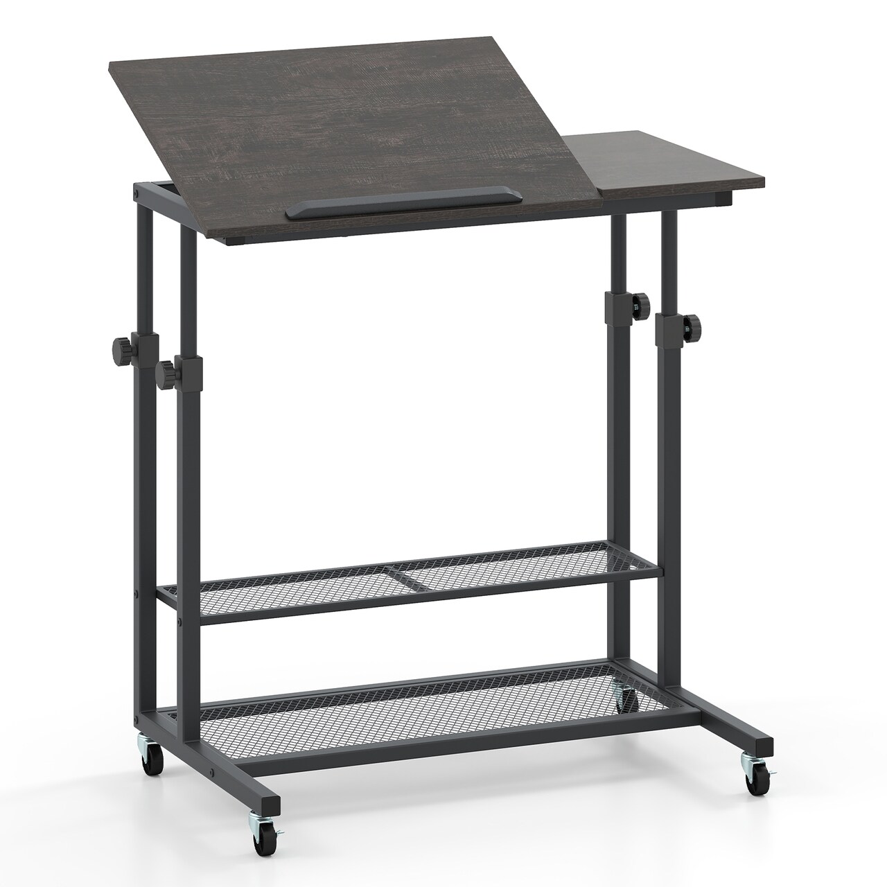 Adjustable Standing Desk with Tilt Top Rolling Laptop Table and Shelves for Home Office Use
